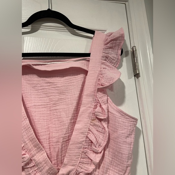Vero Moda Size L Soft Pink Cotton Gauze Open Back Ruffle Sleeve Tank Top - Picture 9 of 11